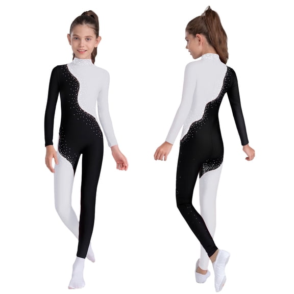 Aislor Girls' Gymnastics Leotards Sports Activewear Full Body Long Sleeve Unitard Catsuit Athletic Dance Bodysuit White 6