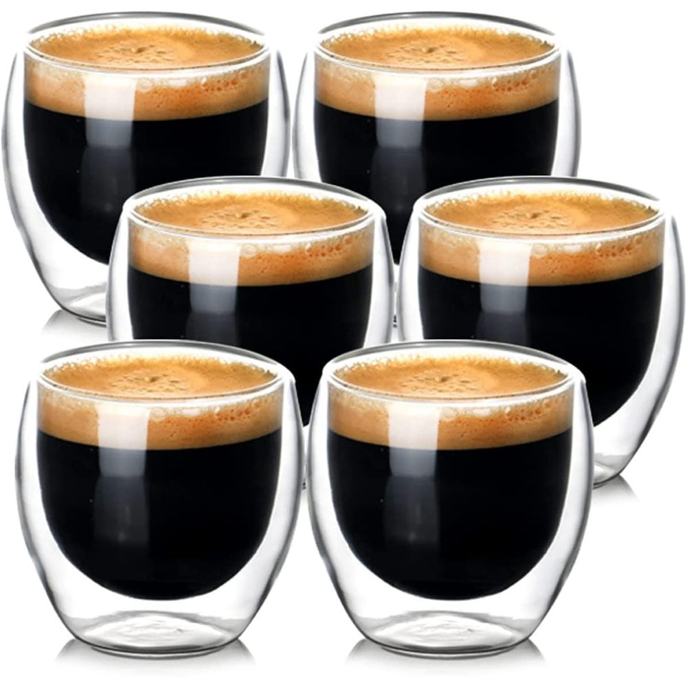 Lot De 6 Tasses à Expresso En Verre Borosilicate - Double Paroi, 80ml, Lavables Lave-vaisselle