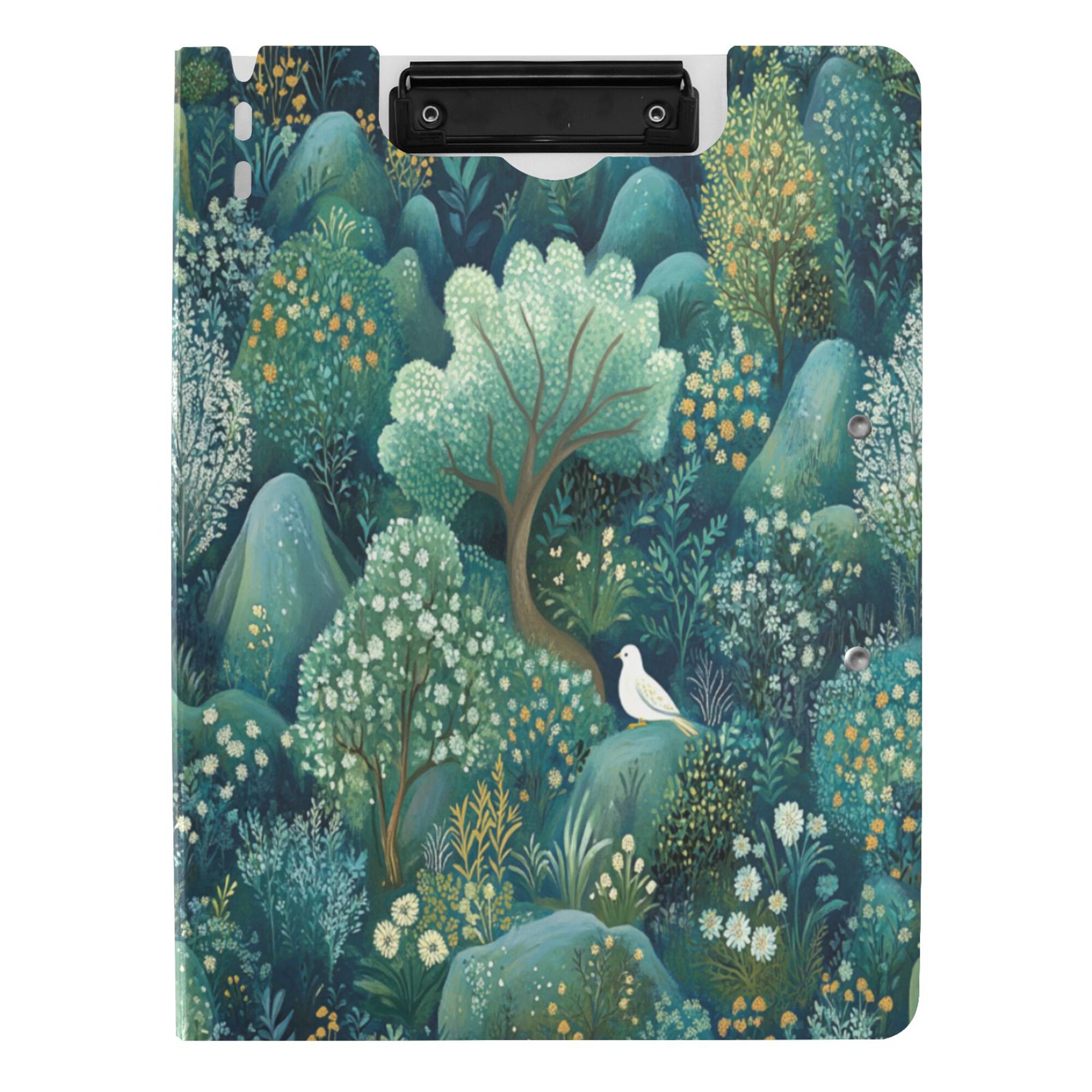 FORMRS A4 Clipboard Folder with Pen Holder Horizontal Foldable School Office Binder, Green Forest Pattern