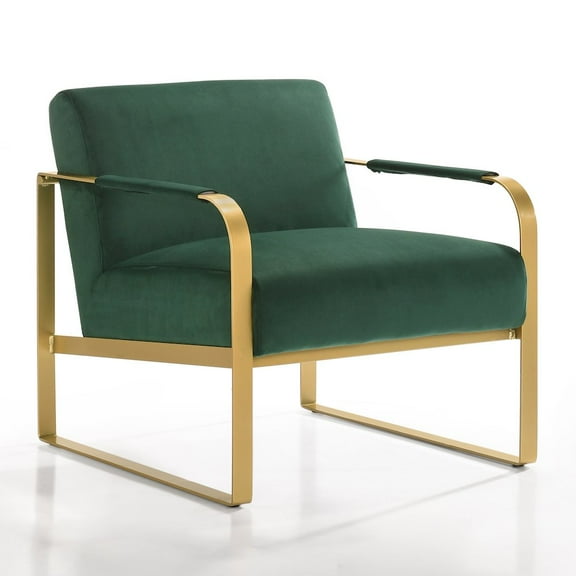 Omax Decor Mason Steel/Velvet Upholstered Lounge Accent Chair in Green/Gold