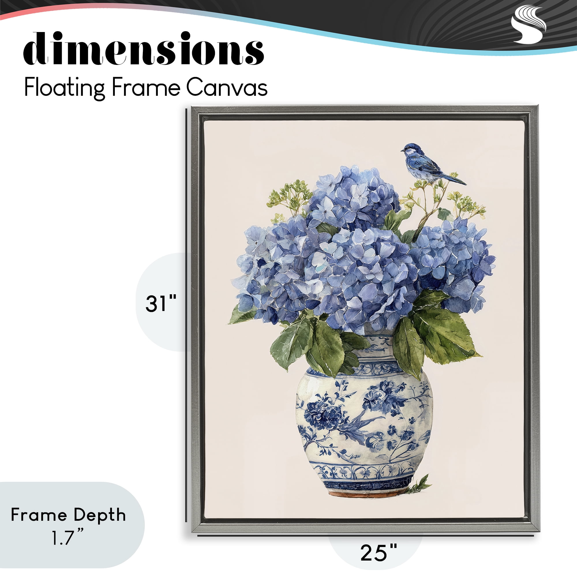 Stupell Industries Songbird Perched on Hydrangeas Gray Framed Floater Canvas Wall Art, design by Imagine It Images