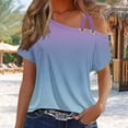 thumbnail image 2 of Annhoo Womens Tops Summer Cold Shoulder One Side Double Strap T-Shirts Short Sleeve Vacation Blouses Loose Tees, 2 of 5