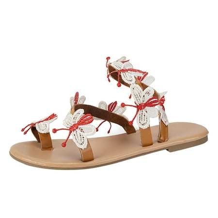 

Womens Sandals Butterfly Beach Elastic Strap Casual Open Toe Flat Soft Bottom Breathable Shoes