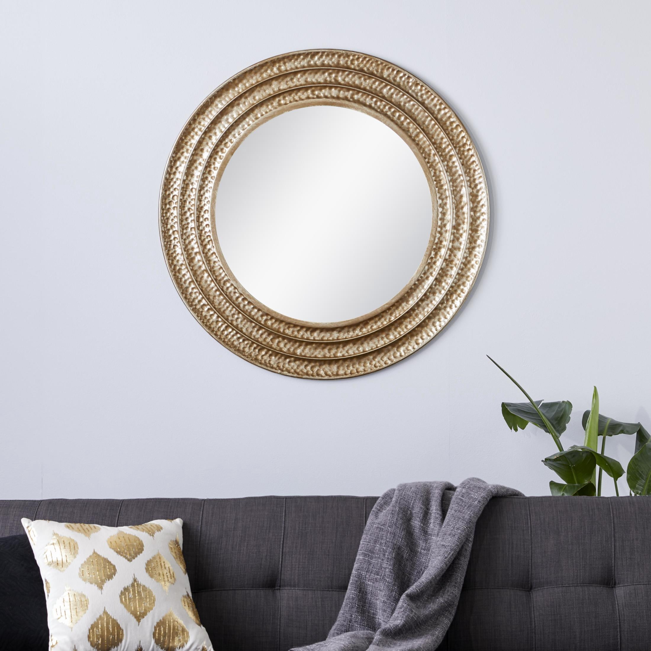 DecMode 39" x 39" Gold Hammered Textured Wall Mirror with Grooves