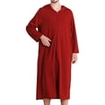 thumbnail image 2 of Previn Men's Housecoat Long Sleeve Robe Hooded Soft Zipper Zip Up V Neck Mid-length Loungewear Lightweight Hoodie House Coat Burgundy Large-X-Large, 2 of 4