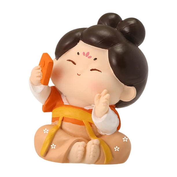 Estatua de resina de estatuilla de niña de dibujos animados, figura pequeña decorativa en miniatura, estatua para inauguración de la casa, Tomar foto
