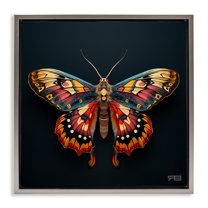 Stupell Industries Vivid Patterned Moth Animals & Insects Painting Gray Floater Framed Canvas Art Print Wall Art, 18 x 18