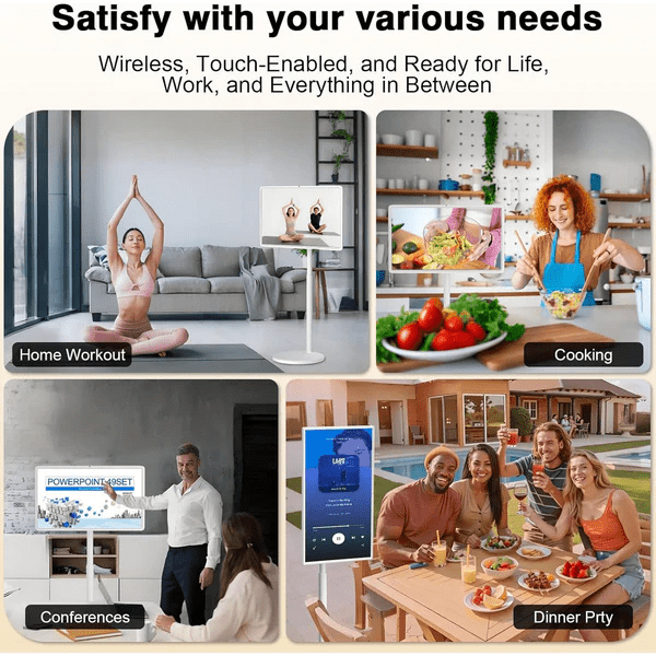 32 inch Portable 4K UHD Smart TV on Wheels with 32" Touch Screen Monitor with Built-in Camera Full Swivel Rotation Remote Control Android 13 OS