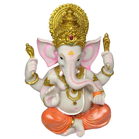 Ganesha Statue 5.5" Sri Ganesh seated giving blessings with a Golden Crown (K21)
