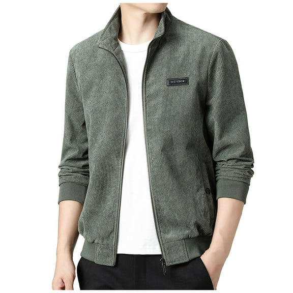 Ahdbta Plus Size Jackets for Men Zip Up Turn Down Collar Casual Outwears Slim Fitted Fall Winter Long Sleeve Coats with Pockets