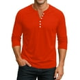 thumbnail image 2 of Lumtrix Mens Long Sleeve Henley Shirts Stretch Casual 3 Button Tee Baisc Plain Slim Fit Henley Lightweight Shirts Vermilion S, 2 of 8