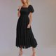 thumbnail image 2 of Vestido de Manga Larga Maxi para las Mujeres Caída Sólido Plisado, Sexy Manga Corta Elástica Cintura Boho Bolsillos, 2 of 9