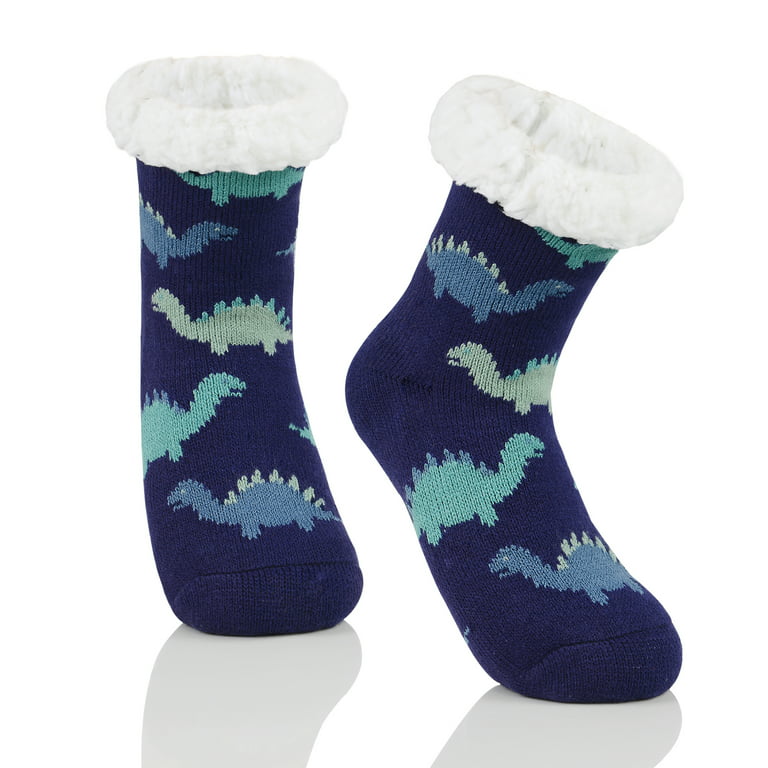 Zando Ultra Soft Slipper Socks for Kids Fuzzy Toddler Socks with Grippers  Christmas Socks for Baby Cozy Non Slip Socks Blue Dinosaur 6-8 Years