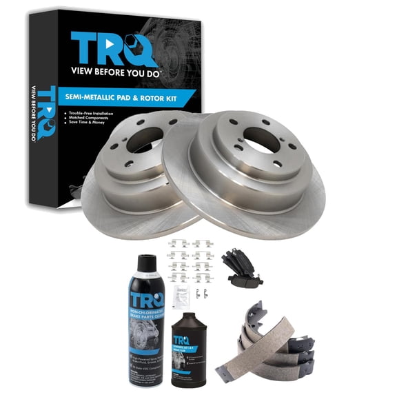 TRQ Rear Brake Pad & Rotor Kit Brake Chemical Kit Brake Pads Brake Rotor Parking Brake Shoe Set Semi-Metallic Fits 1998-2003 Subaru Forester 1999-2003 Impreza