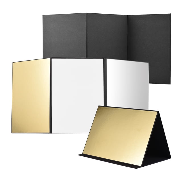 Fawoonu Three-Fold Photography Reflector Cardboard - Green/Black/Silver/Gold - Foldable Background Board for Shooting - Portable Reflective Panel for Photography and Videography - 420x290mm Folded