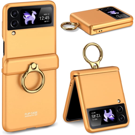 Samsung Galaxy Z Flip 4 Case with Ring Holder, Galaxy Z Flip 4 Case with Magnetic Hinge Protection   Screen Protector   Ultra-Thin Protective Case for Galaxy Z Flip 4 2022 (ICY Blue)