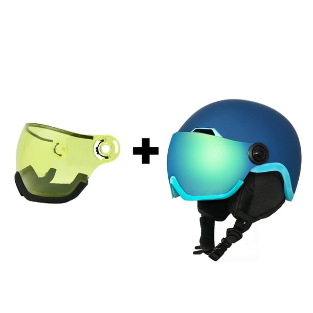 EnzoDate Esquí Cascos de Nieve con Gafas Integradas Escudo 2 en 1 Casco de Snowboard Máscara Desmontable Lente de Mejora Luz Amarilla Intercambiable