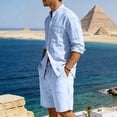 thumbnail image 5 of Gamivast Men's Linen Texture Set Long Sleeve Button Shirt and Shorts Breathable Summer Outfit for Beach Vacation Casual Daily Yoga Walking Streetwear, 5 of 7