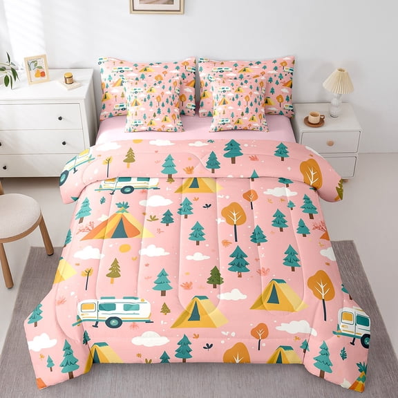 Erosebridal RV Car Bed in a Bag Twin size, Camper Camping Bed Set, Cartoon Camp Decor, Reversible 7-Piece
