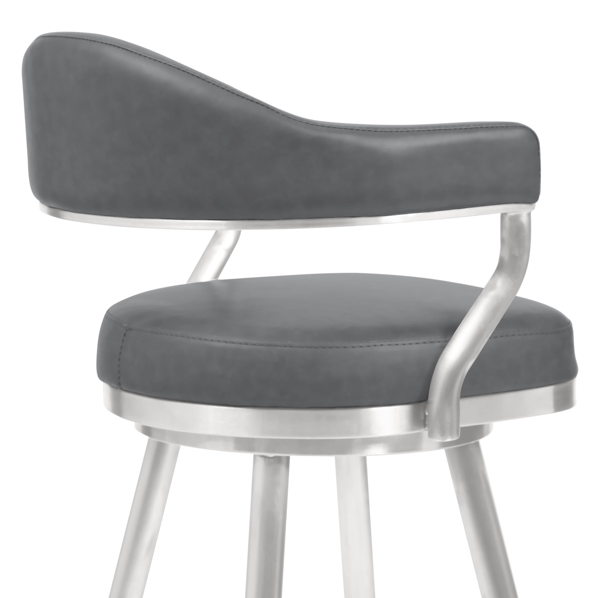 Armen Living Justin 26" Modern Faux Leather & Metal Swivel Counter Stool in Gray