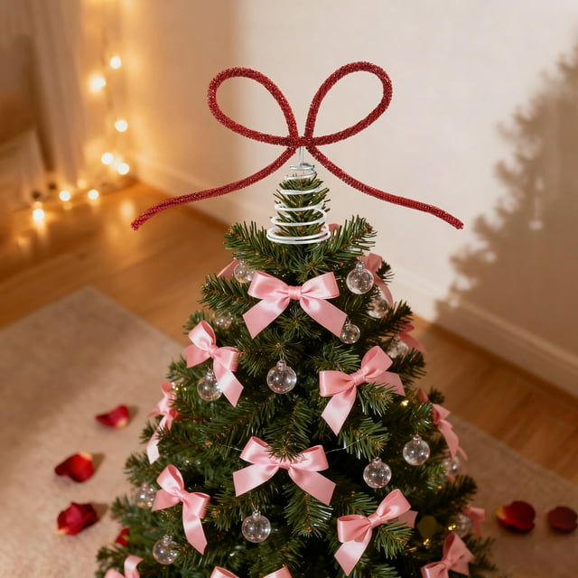PEONAVET Christmas Christmas Tree Top Metal Rhinestone Bow Decorations Party Ambiance Decoration Props
