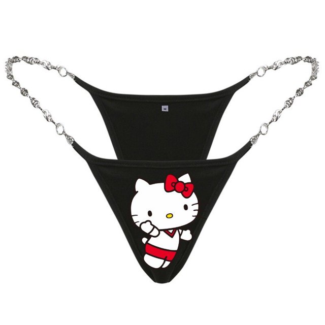 Y2K Tanga de cadena de Metal para mujer, ropa interior Sexy de dibujos animados, Hello Kitty, Mymelody, Kuromi, cintura baja, pantalones en T, regalos
