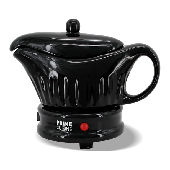 Prime Cuisine 17oz Electric Gravy Boat Warmer, Ceramic Gravy Boat with Detachable Cord and Lid
