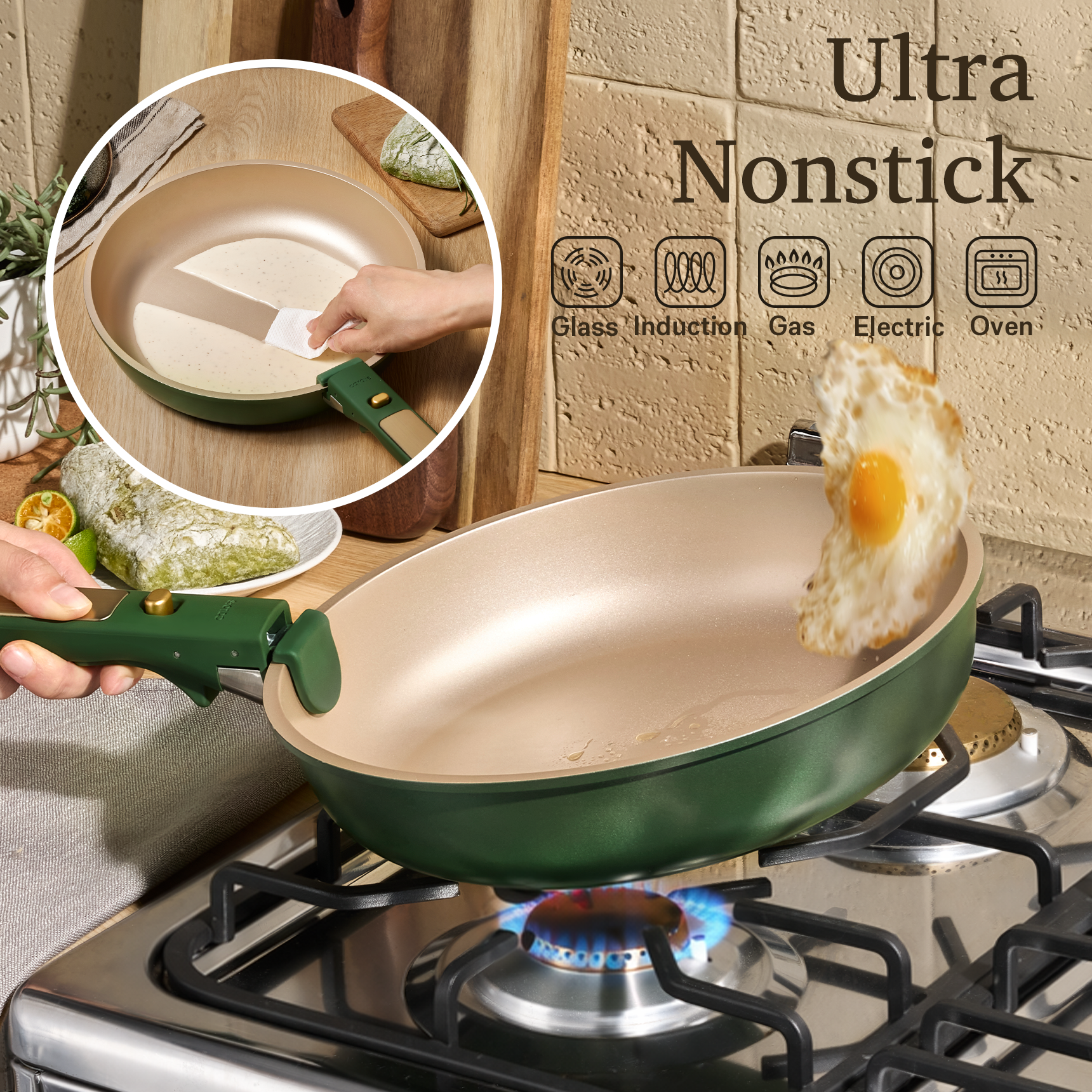 Carote 21-Piece Nonstick Cookware Set with Detachable Handles, Green photo 5