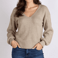 thumbnail image 5 of WTOBBY Women's Casual Loose Bow V-Neck Solid Color Sweater, Fashionable Pullover for Daily Wear, Comfortable and Chic with Decorative Bow Detail,Khaki XL, 5 of 7