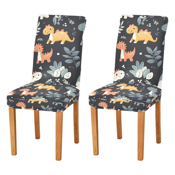 Yayeee 2 Pack Dining Chair Covers Stretch Parson Chairs Slipcovers Seat Protector, Orange Dinosaur