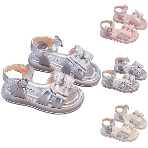 Eltusu Girls Sandals with Strap, Open Toe Non Slip Dance Soft Sole Summer Shoes Silver Size 13(Little Kids)