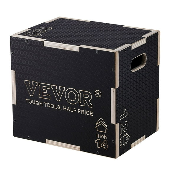 3-in-1 Wooden Plyometric Jump Box - 16/14/12 Inch Anti-Slip Plyo Box for Home Gym, Agility & Strength Training - Black