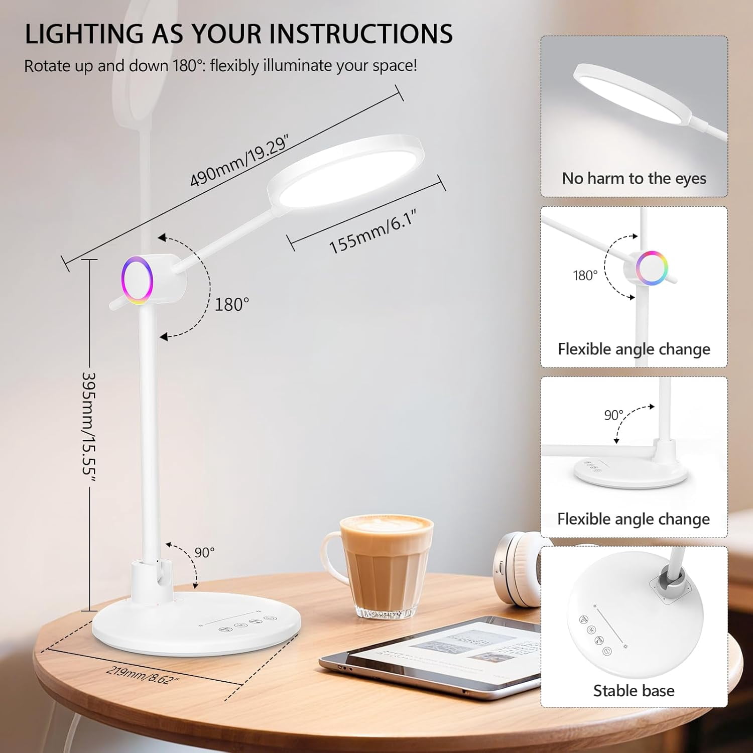 LED Desk Lamp for Home Office, 800LM Bright Full Spectrum Table Lamps, Eye-Care Dimmable Office Lamp, Touch Control Computer Light Reading,Dorm Study,12W