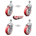 thumbnail image 2 of 5 Inch Red Polyurethane Wheel Swivel ½ Inch Threaded Stem Caster Set SCC, 2 of 2