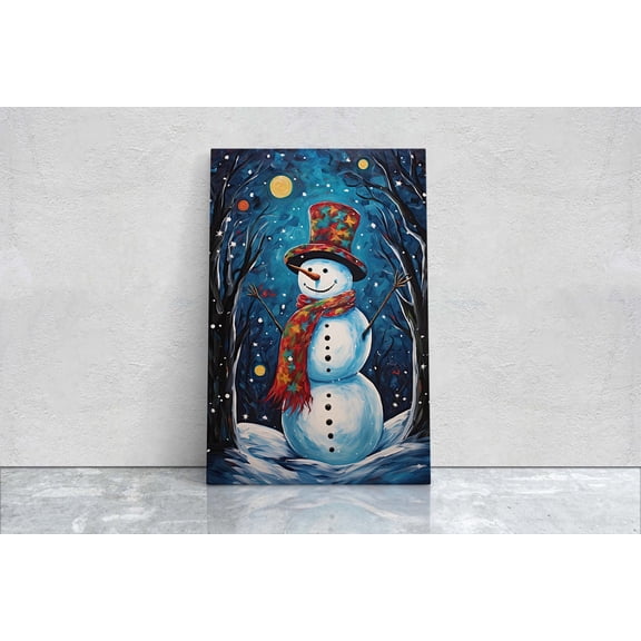 Starry Snowman Colorful Snowman Festive Winter Portrait Decor Unframed Paper Print