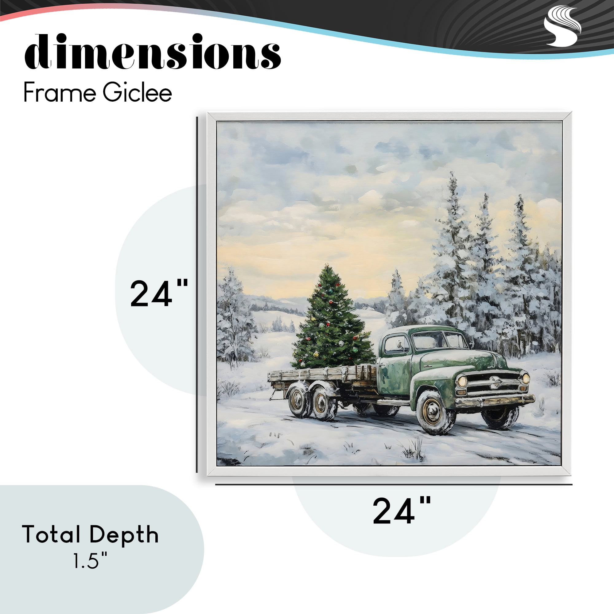 Green Christmas Tree Truck White Framed Giclee Art, design by Petal Prints Design
