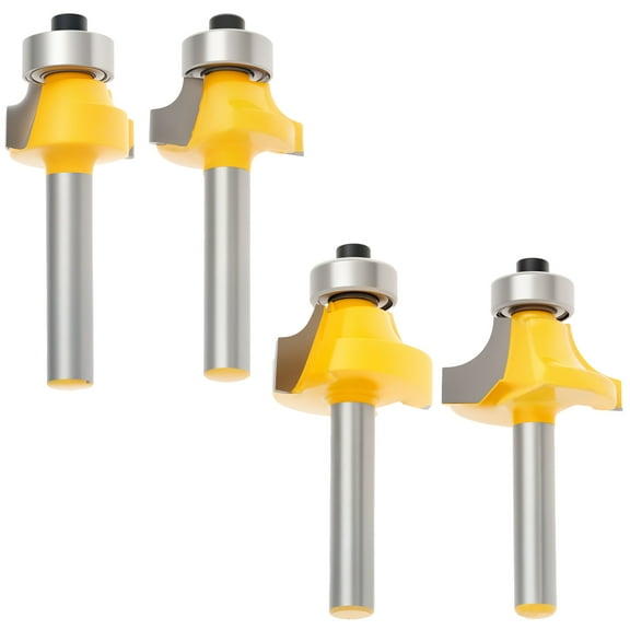 4Pcs 1/4inch Shank Roundover Router Bit Set Clean Cut Carbide Tip Corner Rounding Edge Forming Bit for Solid Wood Hardwood MDF