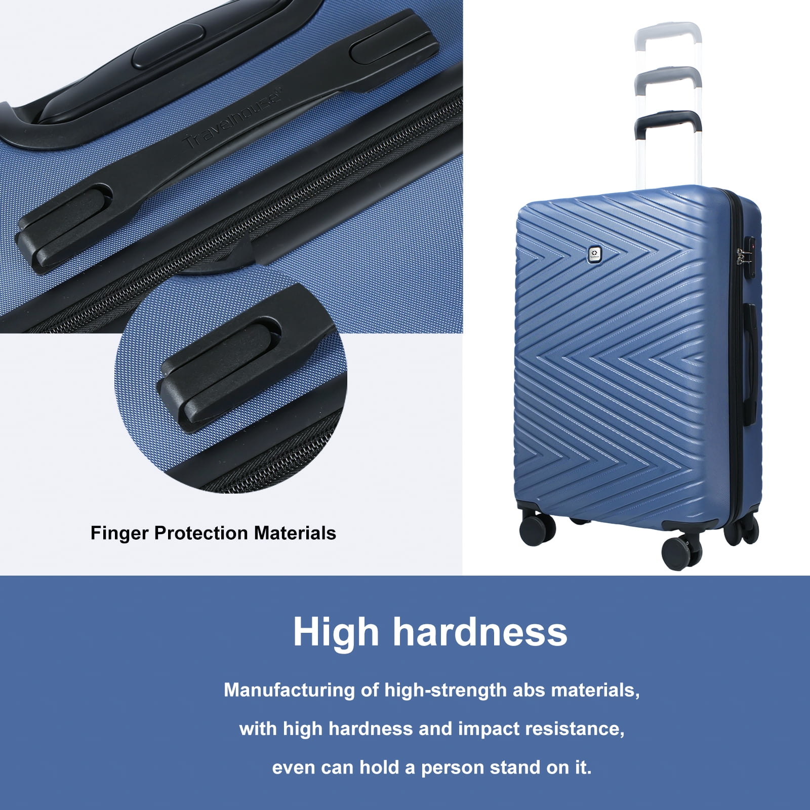Travelhouse 4 Piece Hardshell Luggage Set Hardside Lightweight Suitcase with TSA Lock Spinner Wheels.(Blue)