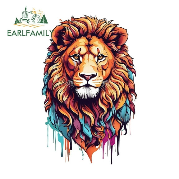 EARLFAMILY 5.1 in Lion Head Graffiti Cartoon Car Stickers Motorcycle Skateboard Air Conditioner Decals Fashion Waterproof Scratch-Proof Car Accessories