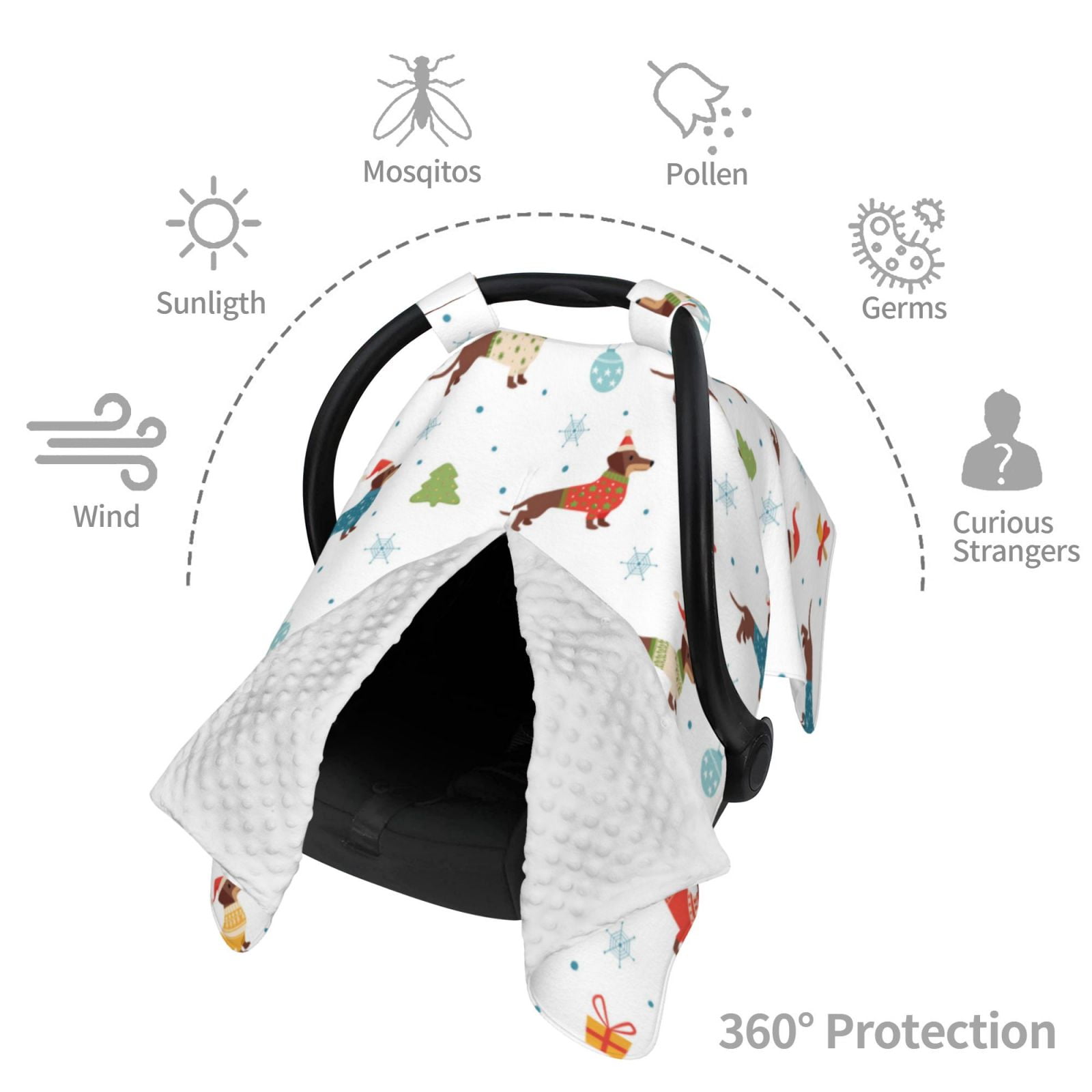 Car Seat Cover Baby - winter Snowflake Dachshund Breathable Infant Car Seat Cover for Baby Carseat, Lightweight Comfort Baby Essentials Must Haves Newborn Stuff for Girl Boy