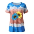 thumbnail image 4 of Hauts pour Femmes Décontractés Été Manches Courtes Tunique Ample T-Shirts Habillés Henley Col Rond Mode Imprimé Blouses Basiques, 4 of 4