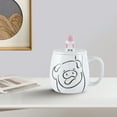 thumbnail image 3 of 16oz Cute Pig Ceramic Mug with Phone Stand Lid - Kawaii Line Art Coffee Cup - Microwave Dishwasher Safe Gift for Women Girls - White & Pink, 3 of 8