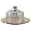 Mosaic Garland & Stripes Hand Painted Glass Cheese Dome with Plate 6"