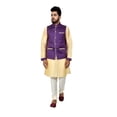 thumbnail image 2 of Indian Traditional Silk Cream Sherwani Kurta Set with Catalina Blue Jacket for Men, 2 of 6