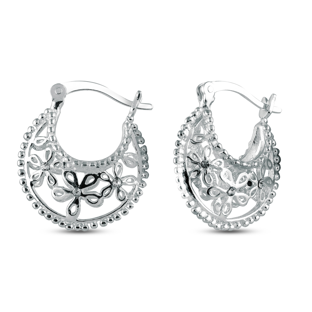 LeCalla 925 Sterling Silver Filigree Basket Hoop Earrings Cubic-Zirconia for Teen and Women 18MM