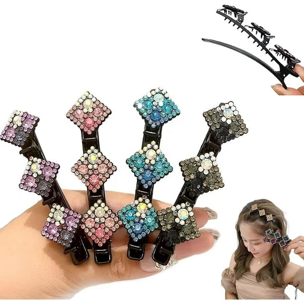 Juego de pasadores | Clips laterales de cuatro hojas de pedrería acrílica | Portaflequillos estilosos de 9 cm | Acabado Brillante Duradero | Accesorio de estilismo fácil | Horquillas elegantes