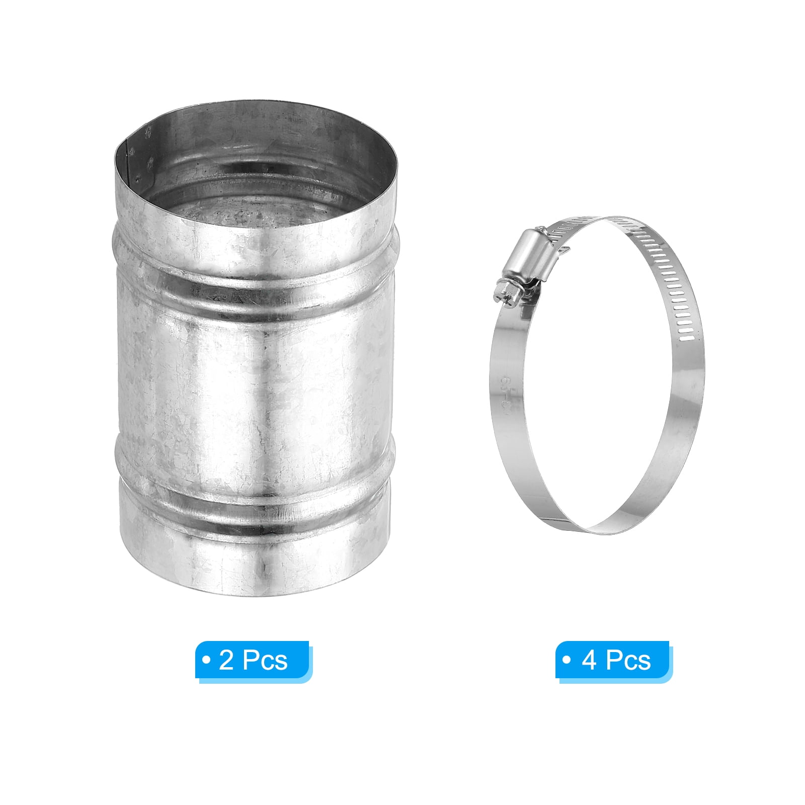 Uxcell 2.7" Duct Connector, 2 Set Galvanized Iron Duct Coupling Vent Coupler Dryer Pipe Coupling Hose Extension Connector with Duct Clamps for HVAC Exhaust Fan Vent Systems, 4" Long