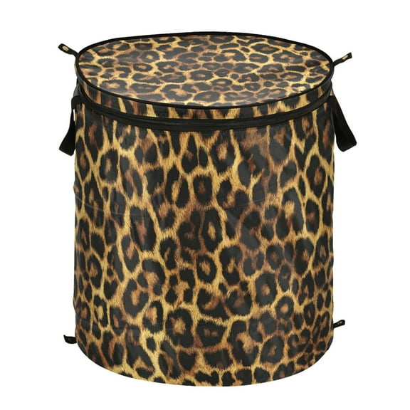 50L Extra Large Popup Hamper Collapsible Laundry Basket With Zippered Lid 15.7x18.5in Leopard Print Tile