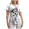 thumbnail image 4 of NIEWTR Women's V Neck Pet Print Scrub Tops Soft Medical Nurse Uniform Shirts with Pockets Casual Work Wear(White,2XL), 4 of 8