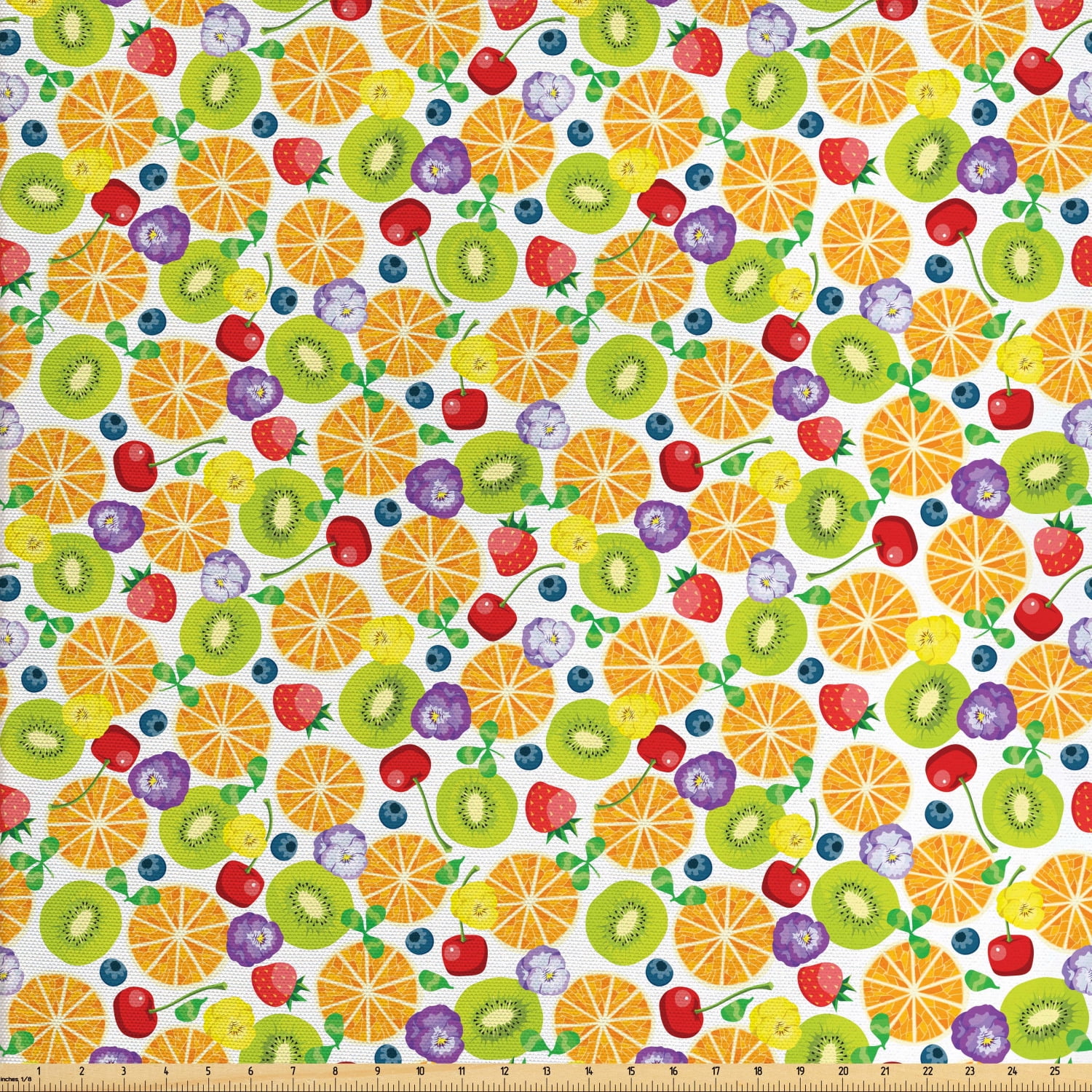 Fruits Fabric by The Yard, Strawberries with Oranges and Cherries Fresh